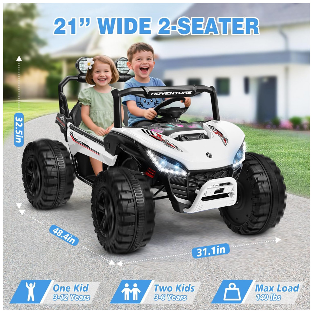 ECTQMNVNWGGF0B_1-1.jpg - Carro Elétrico Infantil ANPABO Branco 24V 2 Lugares 4 Motores 200W Suspensão Rainbow LED Controle Bluetooth 5.1km/h