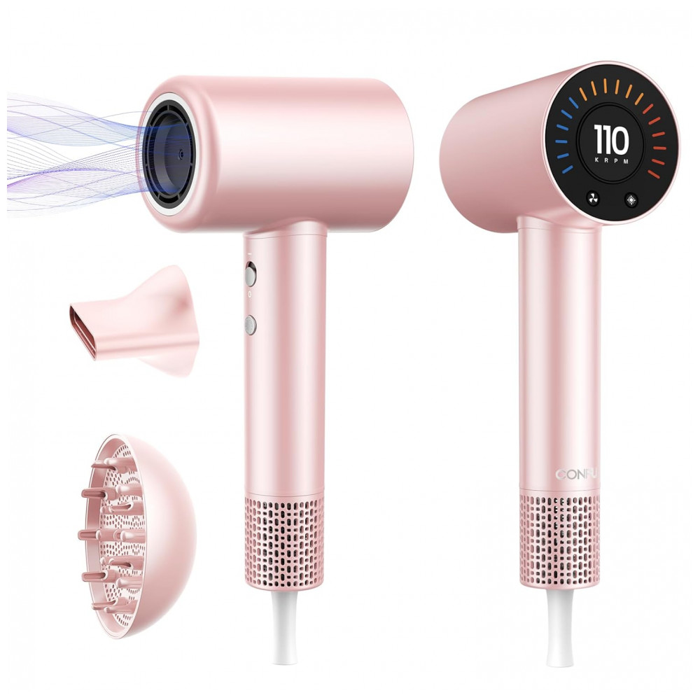Secador de Cabelo CONFU, 110000 RPM para Secagem Rápida com Difusor Magnético e Concentrador, Secador de Cabelo Iônico Profissional Leve para Mulheres
