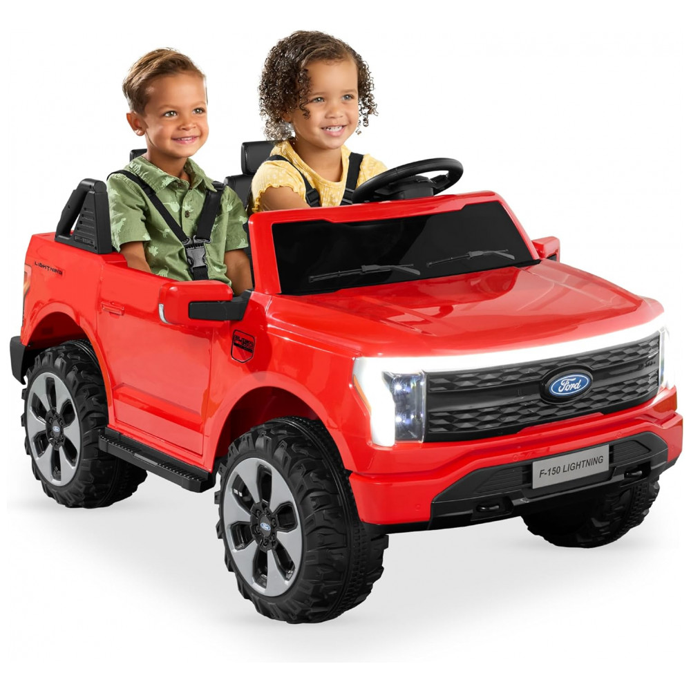 ECTQMQH6Q6MD0B_0-1.jpg - Carro Elétrico Infantil Licenciado Best Choice Products Ford F-150 Lightning 24V Vermelho, 2 Lugares, com Controle Remoto e Bluetooth, Capacidade de 60 kg