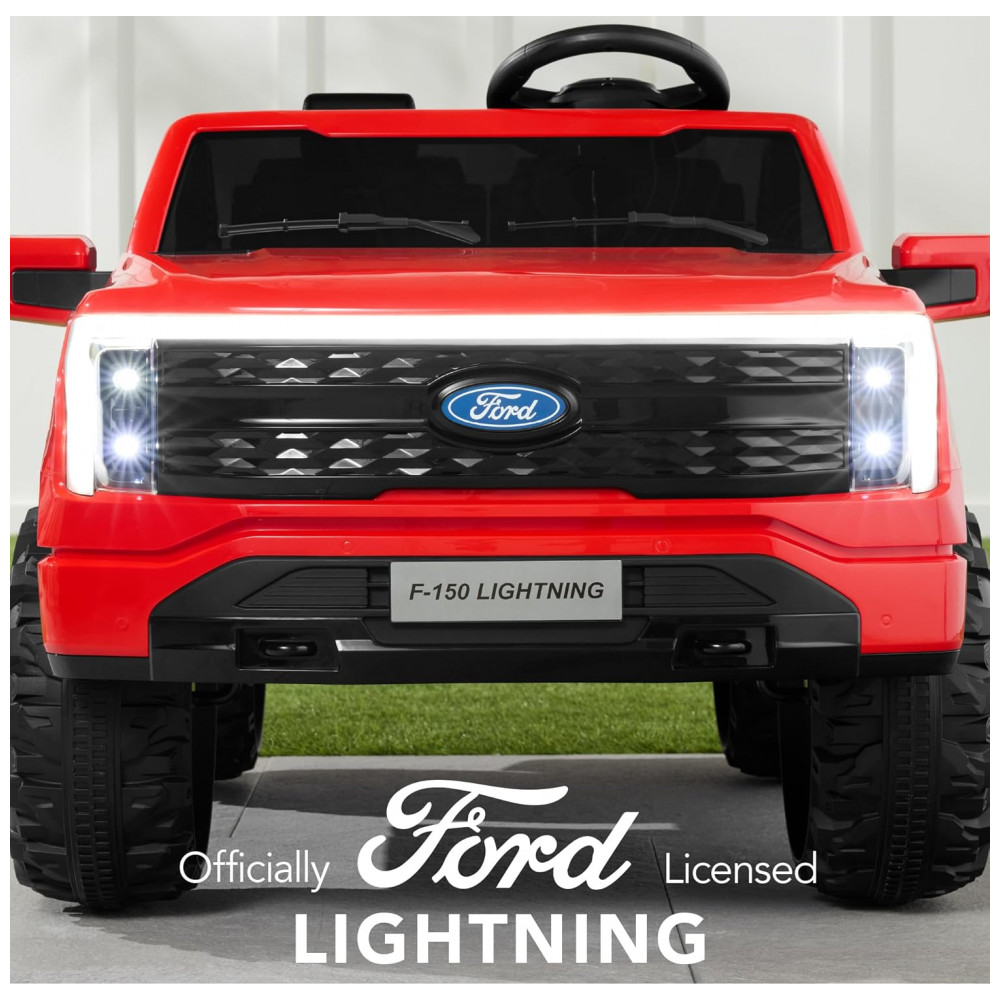 ECTQMQH6Q6MD0B_1-1.jpg - Carro Elétrico Infantil Licenciado Best Choice Products Ford F-150 Lightning 24V Vermelho, 2 Lugares, com Controle Remoto e Bluetooth, Capacidade de 60 kg