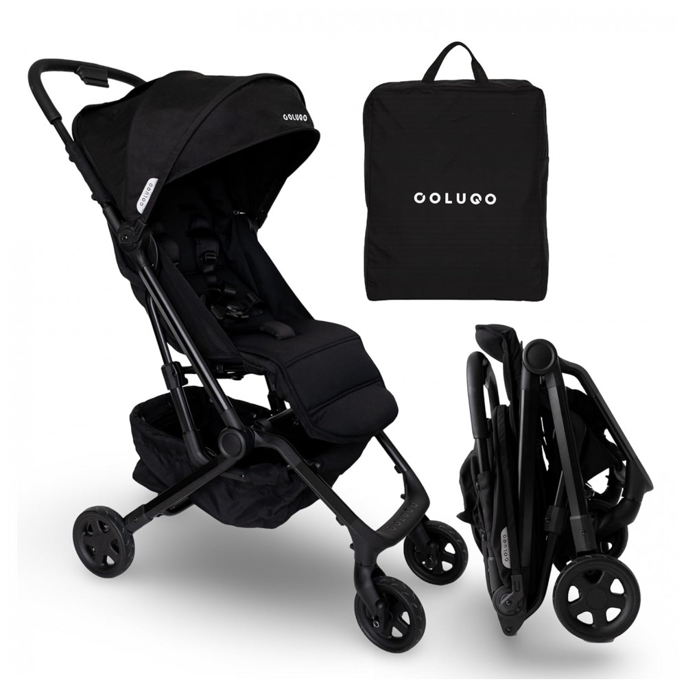 ECTQMWLKKNRF0B_0-1.jpg - Carrinho de Bebê Colugo Compact+ Preto - Dobrável Ultraleve Dobragem Automática 1 Mão Reclinação Ilimitada Capota UPF 50+ Bolsa Mochila