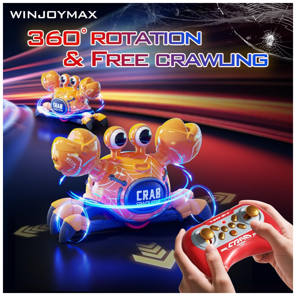 ECTQN2B5DNMF0B_1-1.jpg - Robô Caranguejo RC Amarelo – WINJOYMAX, Controle 2,4 GHz com Rotação 360°, Luzes LED e Música para Crianças