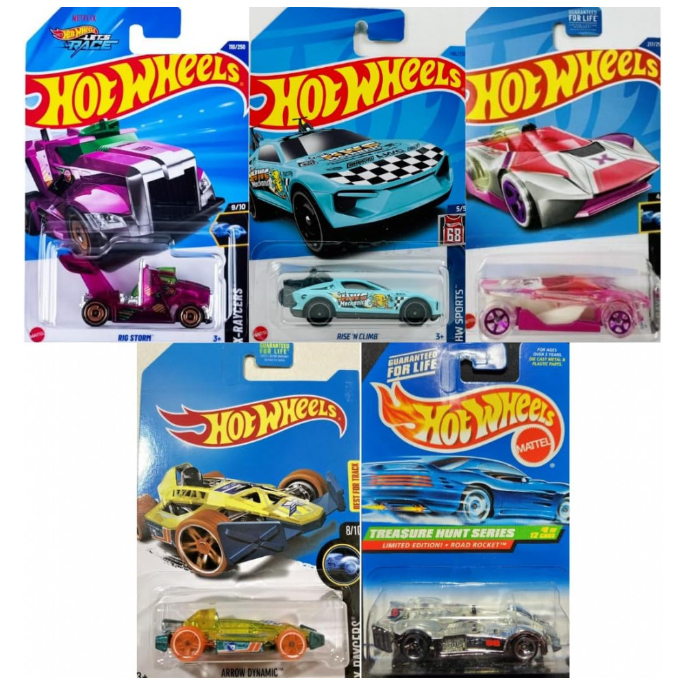 Pack Hot Wheels Treasure Hunt com 5 Veículos Surpresa Sortidos, 1:64 Escala Diecast, Mattel