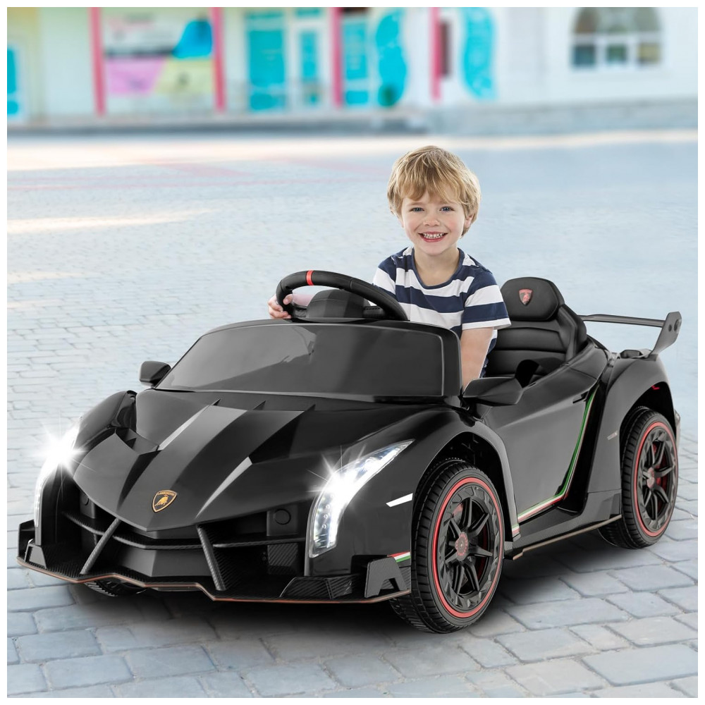 ECTQN63HW4QC0B_1-1.jpg - Carro Elétrico Infantil Licenciado 2 Lugares Lamborghini Veneno OLAKIDS Preto 12V 4WD Suspensão Controle Remoto Música USB MP3