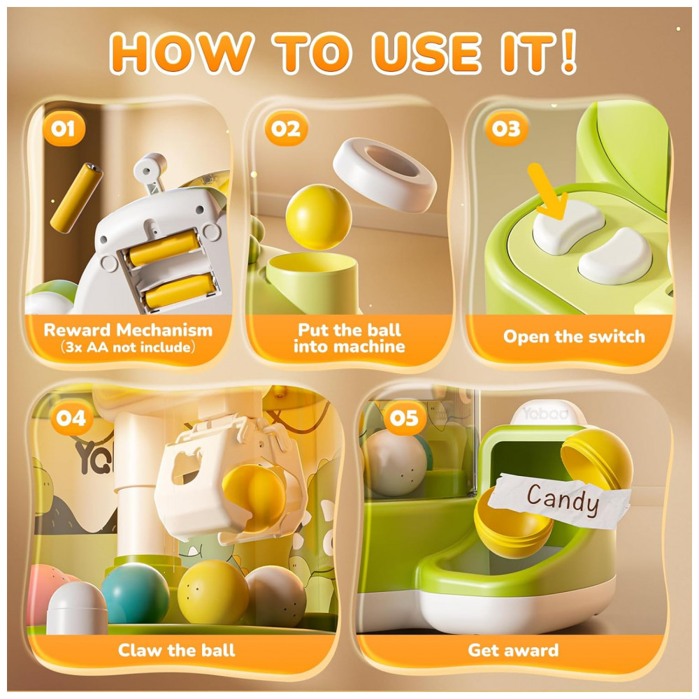 ECTQN8HZ9H3F0B_2-1.jpg - Máquina de Garra Verde Skirfy – Mini Arcade Infantil com Dinossauro Luzes LED Som e Prêmios