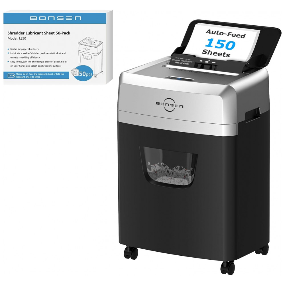 ECTQNCJ5CSCF0B_0-1.jpg - Trituradora de Papel Automática BONSEN 150 Folhas e 50 Folhas de Lubrificante