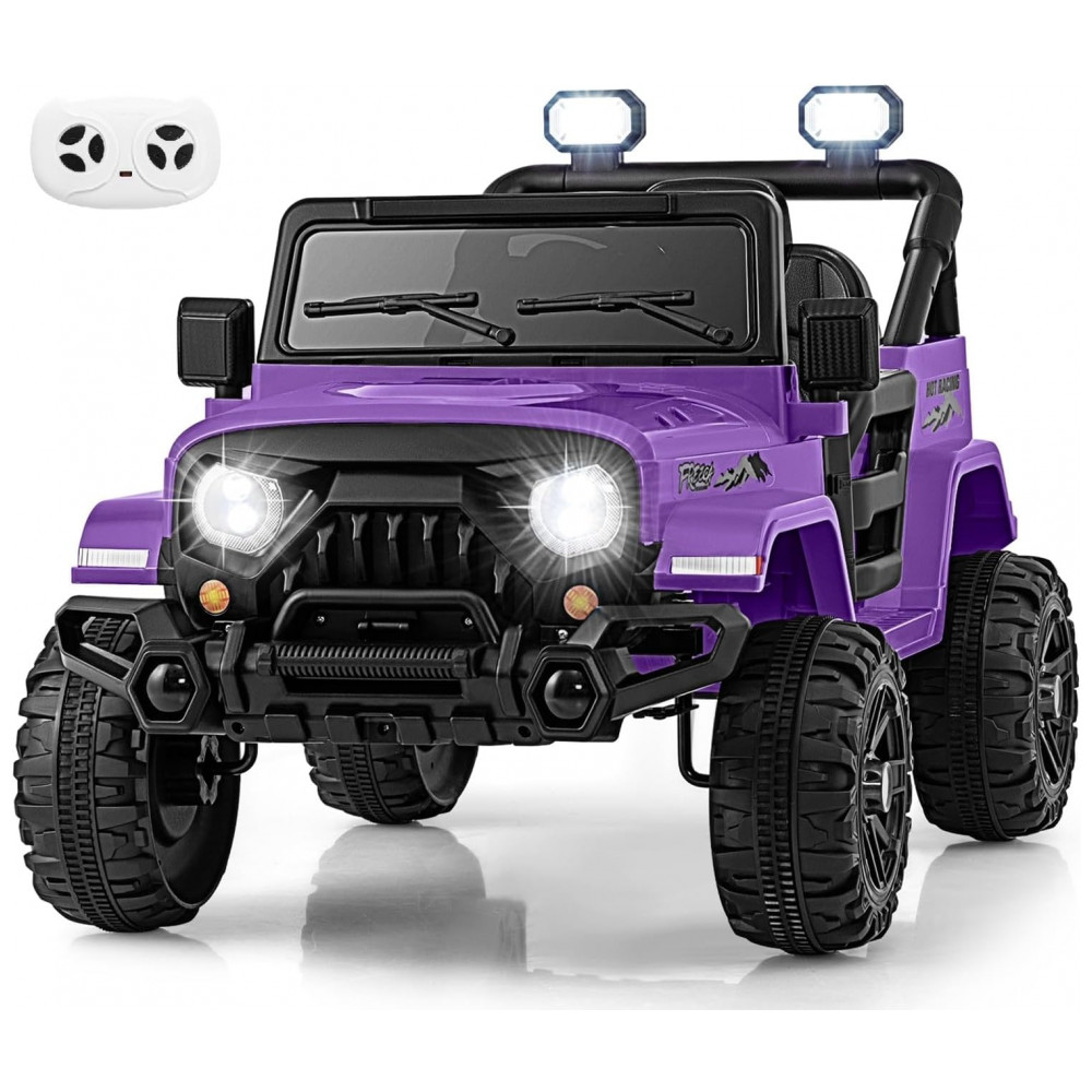 ECTQND54P7DD0B_0-1.jpg - Carro Elétrico Infantil OLAKIDS Roxo 12V Controle Remoto Jeep LED Bluetooth 2 Velocidades Suspensão Música USB MP3 3-8 Anos