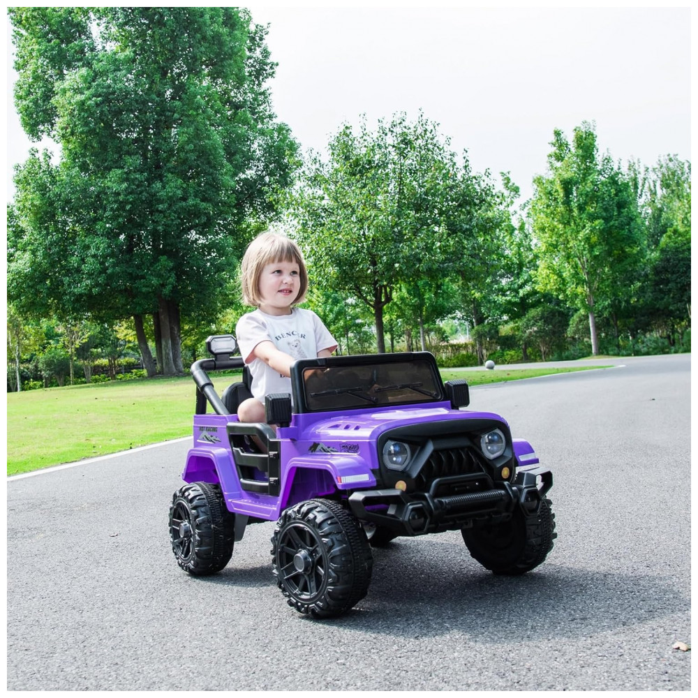 ECTQND54P7DD0B_1-1.jpg - Carro Elétrico Infantil OLAKIDS Roxo 12V Controle Remoto Jeep LED Bluetooth 2 Velocidades Suspensão Música USB MP3 3-8 Anos
