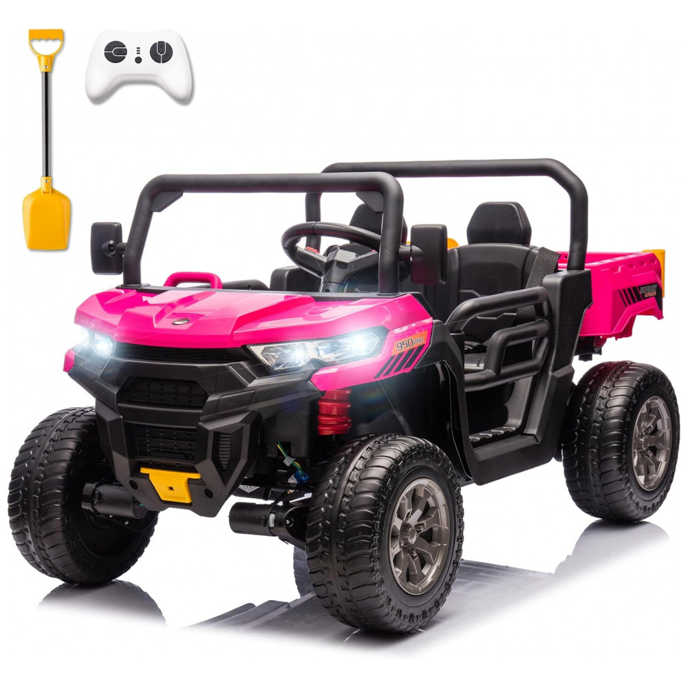 ECTQNDXVVXKD0B_0-1.jpg - Caminhão Basculante Infantil Elétrico Sopbost Rosa 24V 2 Lugares 4 Motores 75W Caçamba Automática 4WD Pneus EVA Controle Bluetooth
