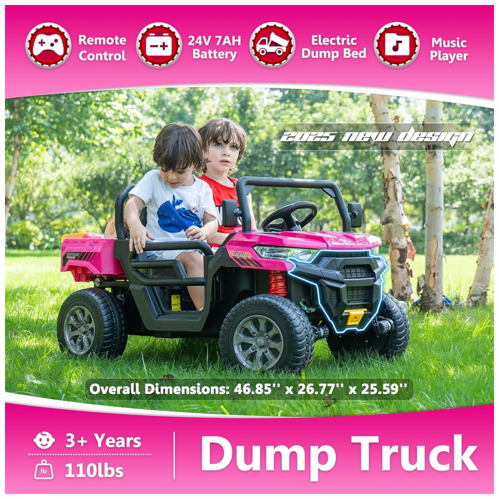 ECTQNDXVVXKD0B_1-1.jpg - Caminhão Basculante Infantil Elétrico Sopbost Rosa 24V 2 Lugares 4 Motores 75W Caçamba Automática 4WD Pneus EVA Controle Bluetooth