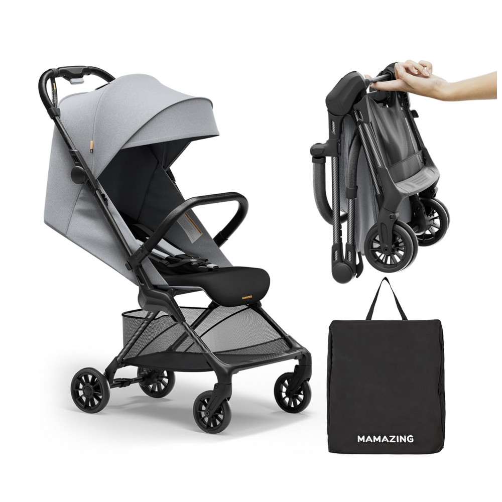 ECTQNF3R1P2D0B_0-1.jpg - Carrinho de Bebê MAMAZING Ultra Air X Cinza Fibra de Carbono Ultra-leve < 45 kg Reclínio Ajustável Capota UPF 50+ Bolsa Viagem