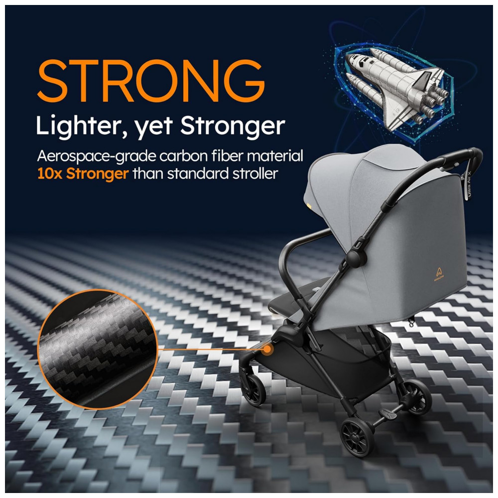 ECTQNF3R1P2D0B_1-1.jpg - Carrinho de Bebê MAMAZING Ultra Air X Cinza Fibra de Carbono Ultra-leve < 45 kg Reclínio Ajustável Capota UPF 50+ Bolsa Viagem