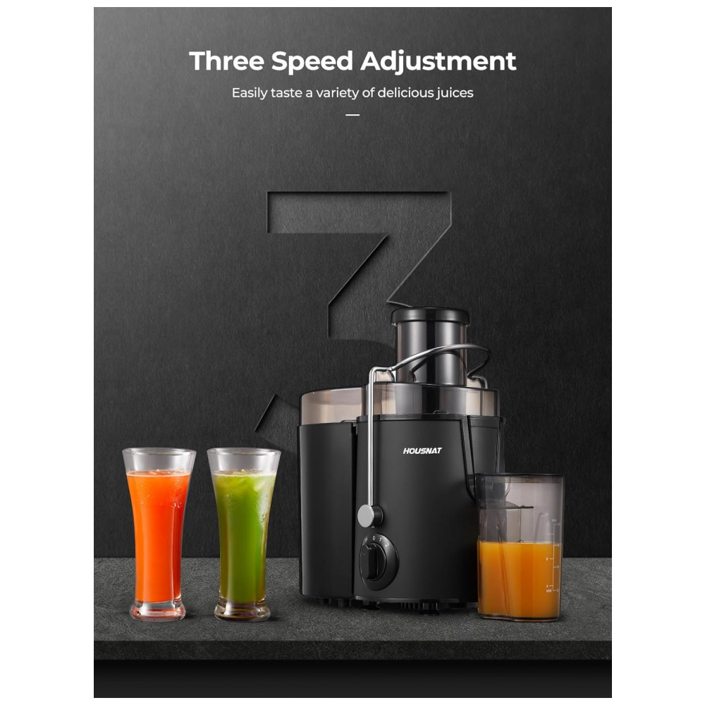 Extrator de Suco HOUSNAT para Frutas e Vegetais Inteiros com 3 Velocidades, Motor de 400 W Versão Atualizada para Sucos Rápidos, Escova de Limpeza e R - Imagem 3