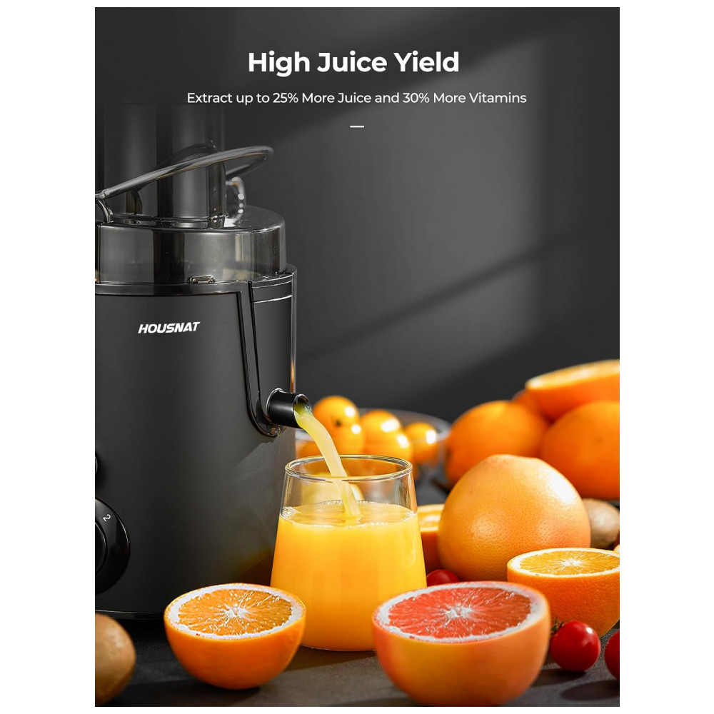 Extrator de Suco HOUSNAT para Frutas e Vegetais Inteiros com 3 Velocidades, Motor de 400 W Versão Atualizada para Sucos Rápidos, Escova de Limpeza e R - Imagem 4