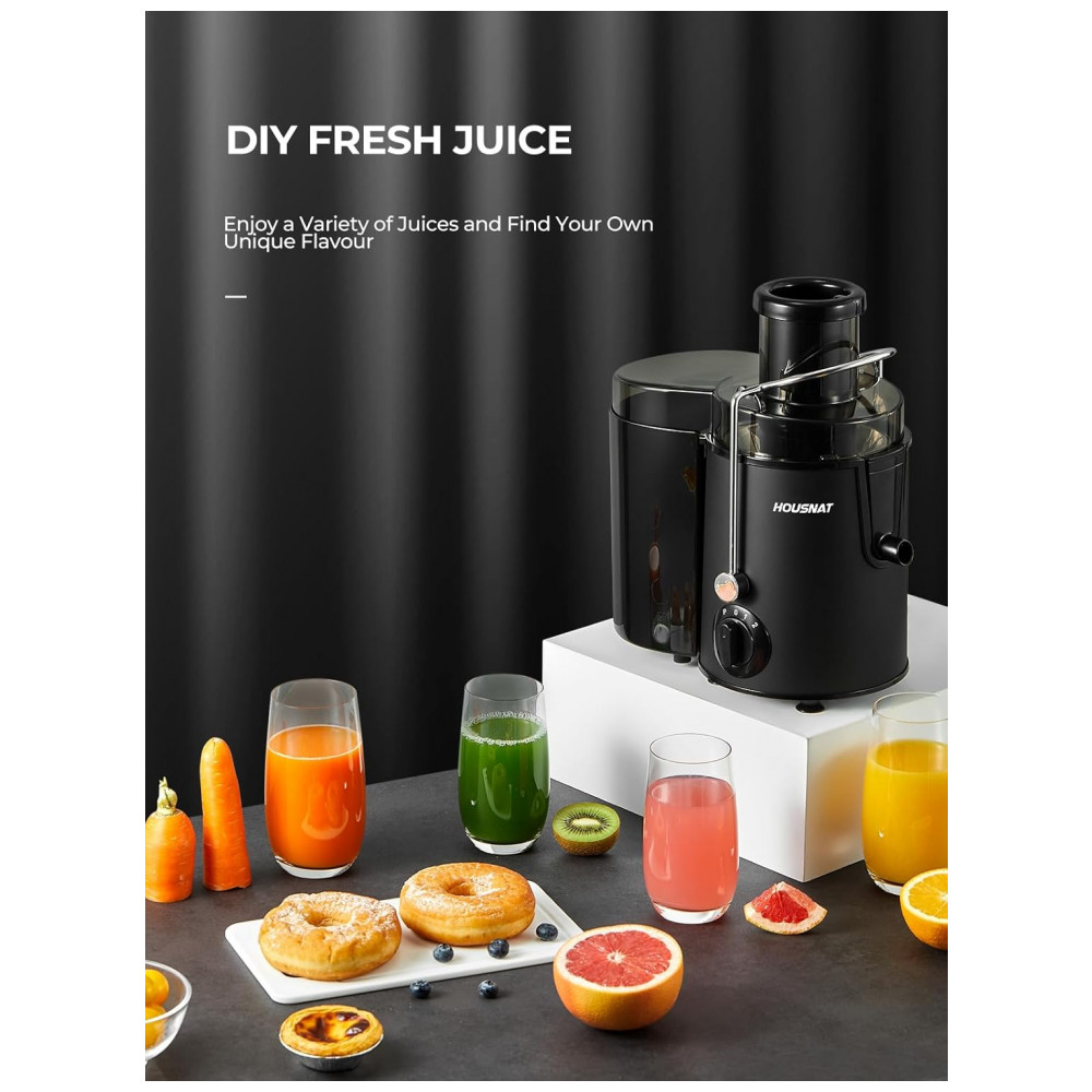 Extrator de Suco HOUSNAT para Frutas e Vegetais Inteiros com 3 Velocidades, Motor de 400 W Versão Atualizada para Sucos Rápidos, Escova de Limpeza e R - Imagem 7