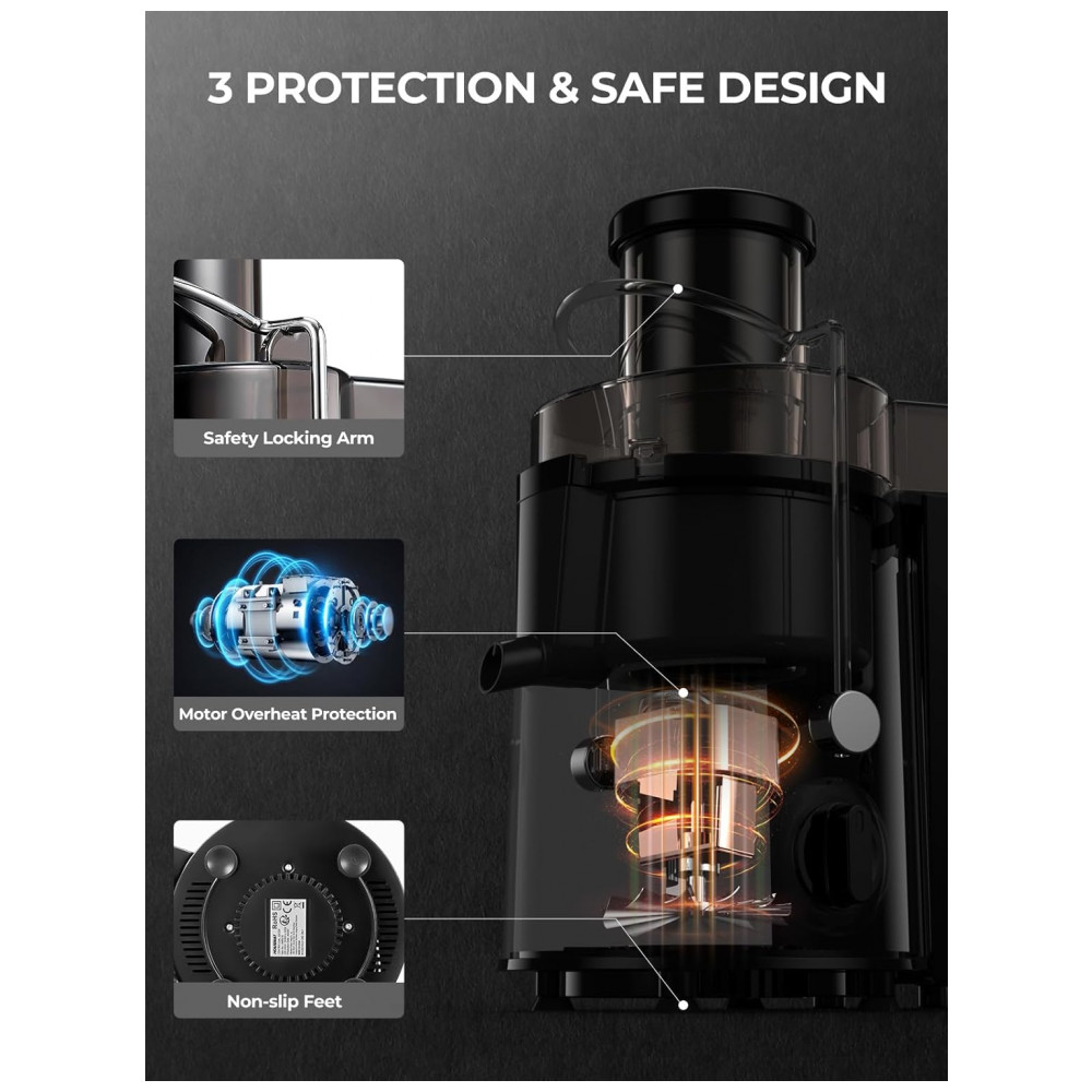 Extrator de Suco HOUSNAT para Frutas e Vegetais Inteiros com 3 Velocidades, Motor de 400 W Versão Atualizada para Sucos Rápidos, Escova de Limpeza e R - Imagem 8