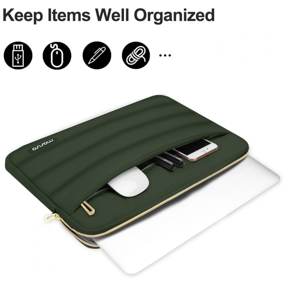 ECTQNJHN6W9D0B_1-1.jpg - MOSISO 13,3" Capa Puff para Laptop com Bolsa Adicional, Compatível com MacBook Air 13/13,6, MacBook Pro 13/14, HP, Dell, ASUS, Lenovo, Verde Militar