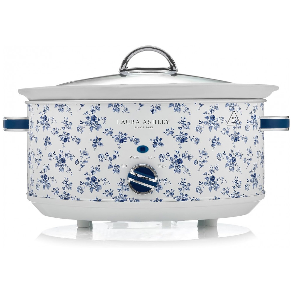 ECTQNNFWGDJD0B_0-1.jpg - Panela Elétrica Slow Cooker Laura Ashley 64L Inox Branco com Estampa Floral 3 Temperaturas Cuba Cerâmica VQ-SLWC6L-LACR-US 110V
