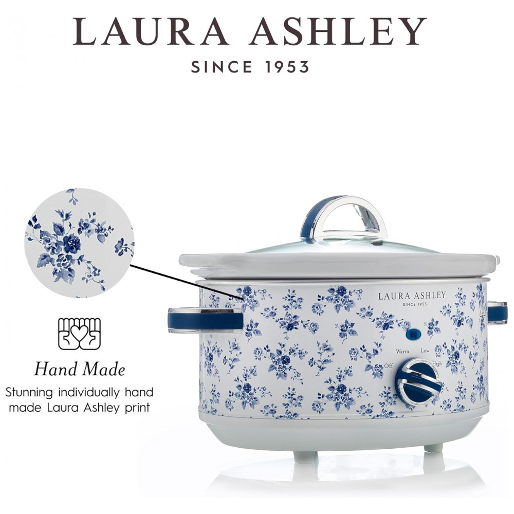 ECTQNNFWGDJD0B_1-1.jpg - Panela Elétrica Slow Cooker Laura Ashley 64L Inox Branco com Estampa Floral 3 Temperaturas Cuba Cerâmica VQ-SLWC6L-LACR-US 110V