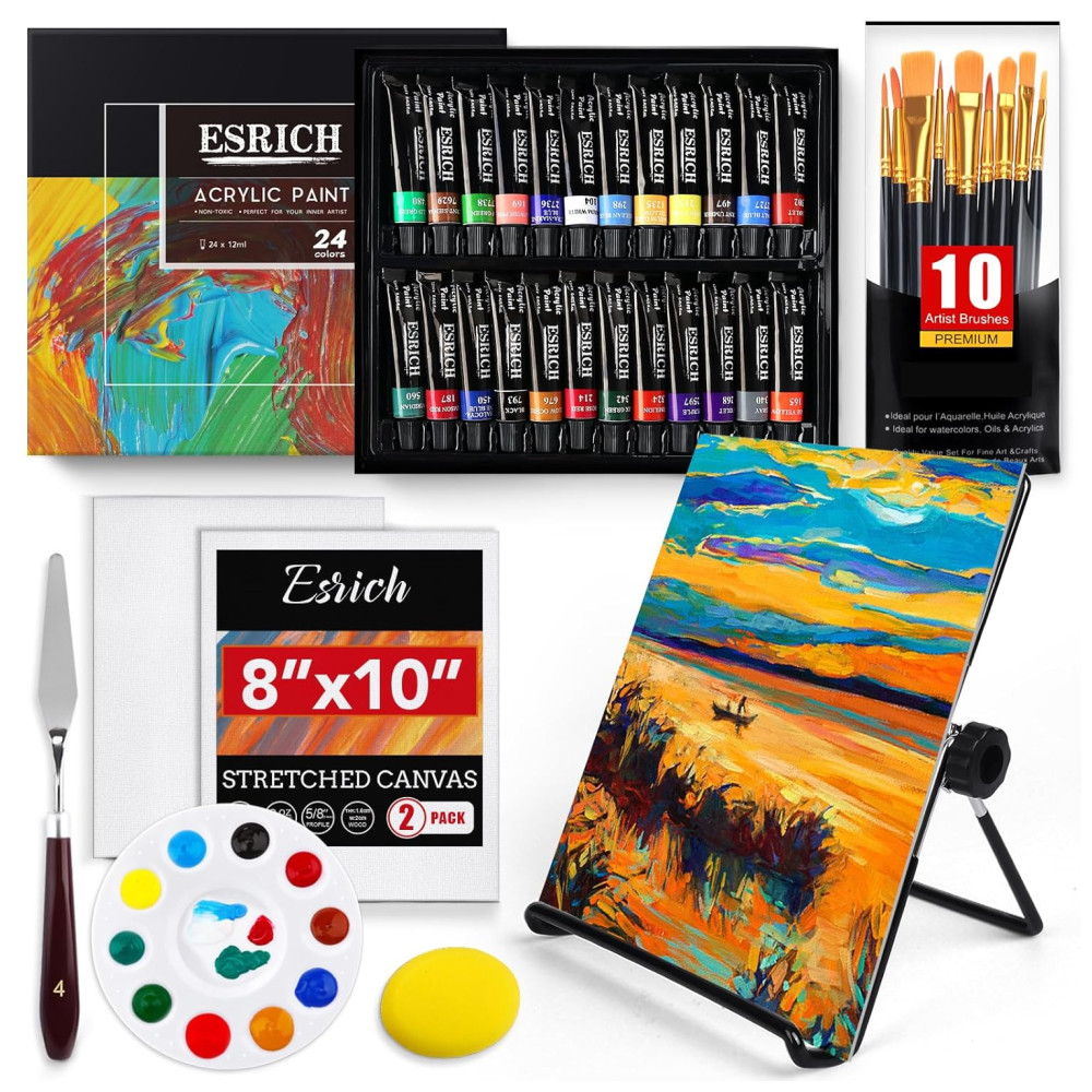 ECTQNRPJ58R80B_1-1.jpg - Kit de Pintura Conjunto Artístico com 30 Peças Inclui 12 Tintas ESRICH 30cm Easel set Preto