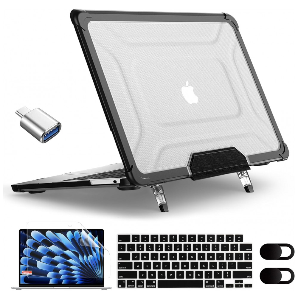 ECTQNXBWW8CC0B_0-1.jpg - Capa Rígida Antichoque Preta XK para MacBook Air 15″ (2023–2025, Modelos A3241/A3114/A2941, M2/M3/M4) – MEEgoodo
