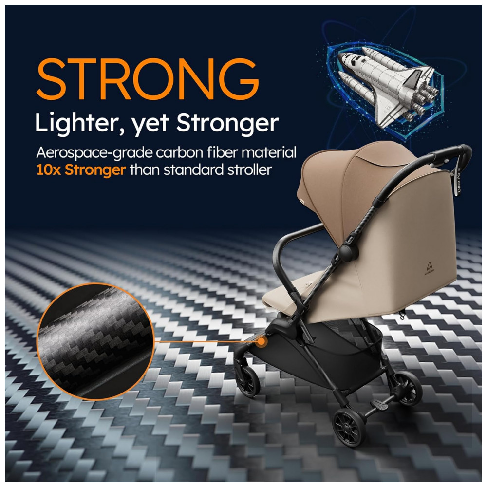 ECTQNXWP1P2D0B_1-1.jpg - Carrinho de Bebê MAMAZING Ultra Air X Marrom Fibra de Carbono Ultra-leve < 45 kg Reclínio Ajustável Capota UPF 50+ Bolsa Viagem