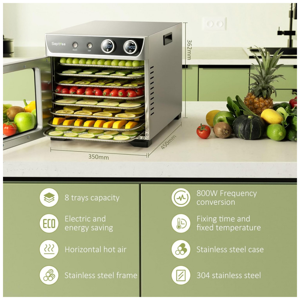 ECTQNZ7YPY9F0B_1-1.jpg - Desidratador de Alimentos Comercial Septree, Espaço amplo para secar mais de 6,8kg de carne crua de uma vez, secador de alimentos para ervas, carne,