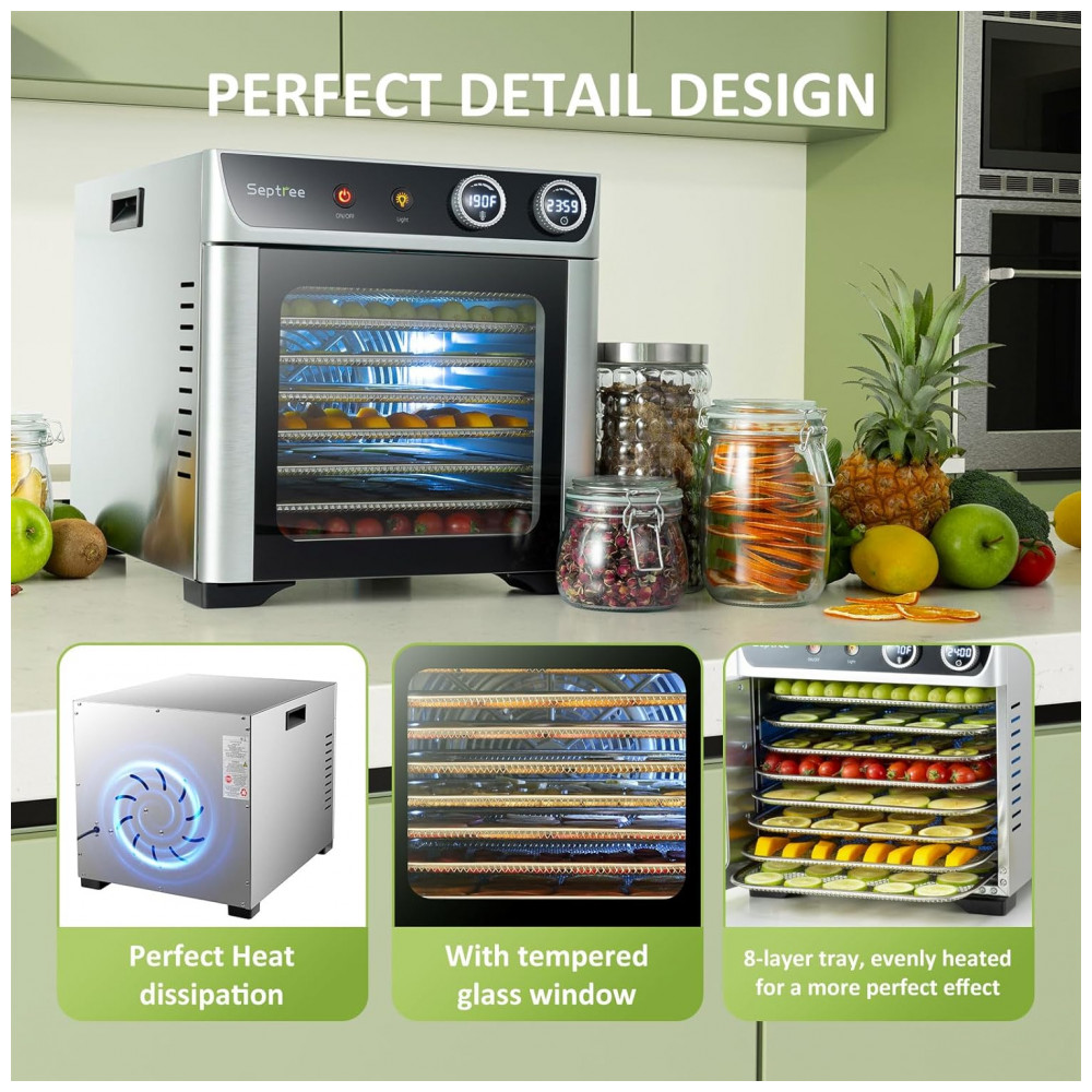 ECTQNZ7YPY9F0B_7-1.jpg - Desidratador de Alimentos Comercial Septree Espaço amplo para secar mais de 68kg de carne crua de uma vez secador de alimentos para ervas carne