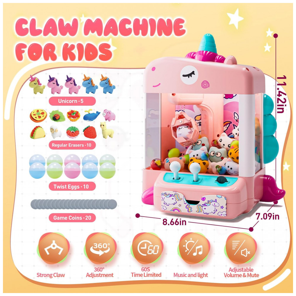 ECTQNZBXGFSD0B_2-1.jpg - Máquina de Garra Unicórnios Skirfy Rosa e Lilás – Mini Arcade Infantil com 5 Unicórnios 10 Acessórios “Donut” 10 Brinquedos Cápsula e 20 Moedas
