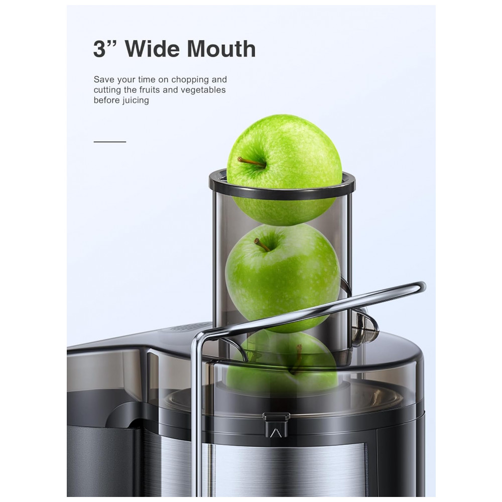 Extrator de Sucos Qcen, 800W Centrífugo com Boca Larga para Frutas e Vegetais, Fácil de Limpar, Aço Inoxidável, Livre de BPA Preto 800W - Imagem 2