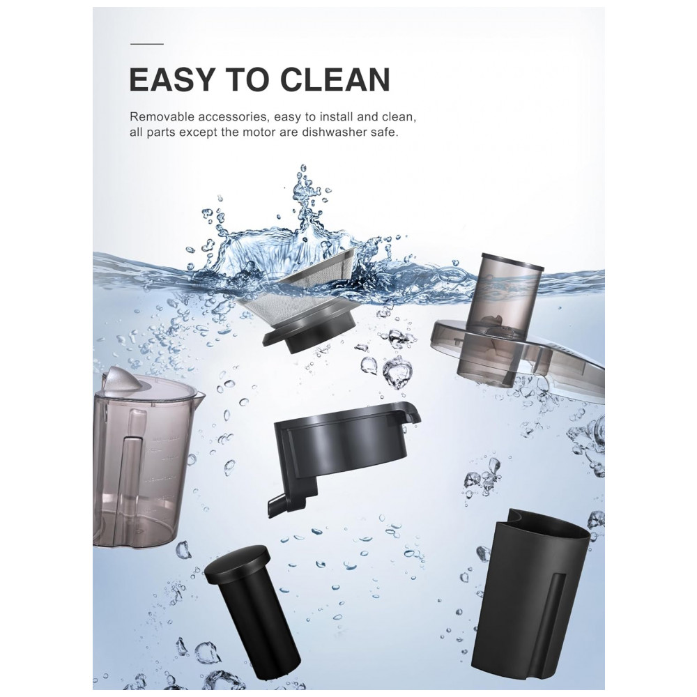 Extrator de Sucos Qcen, 800W Centrífugo com Boca Larga para Frutas e Vegetais, Fácil de Limpar, Aço Inoxidável, Livre de BPA Preto 800W - Imagem 4