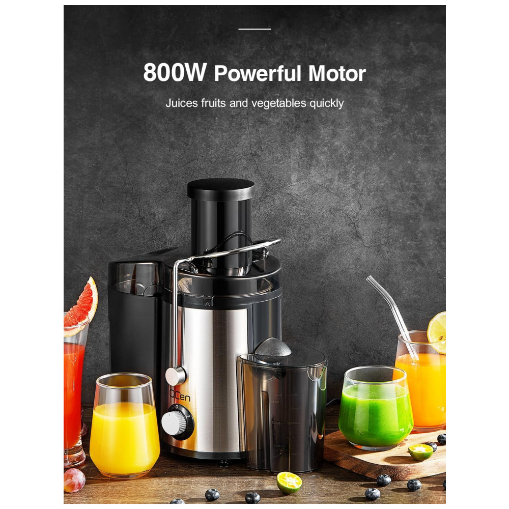 Extrator de Sucos Qcen, 800W Centrífugo com Boca Larga para Frutas e Vegetais, Fácil de Limpar, Aço Inoxidável, Livre de BPA Preto 800W - Imagem 5