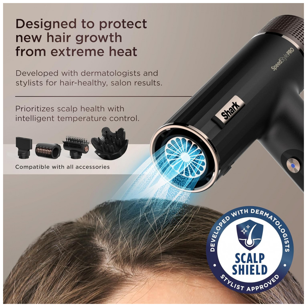 ECTQP4H78ZDD0B_3-1.jpg - Secador de Cabelo de Alto Desempenho Profissional Shark SpeedStyle Pro com Sistema de Proteção do Couro Cabeludo e Suite de Secagem IQ Speed Styling,