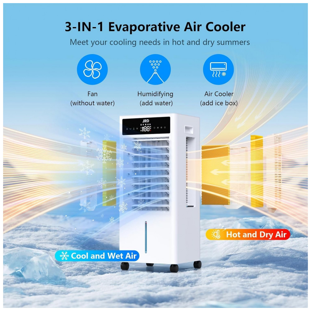 ECTQP927C7LF0B_1-1.jpg - Condicionador de Ar Portátil JRD com 4 Gelos Packs, Temporizador de 12H, Tanque Duplo de Preenchimento Superior, Resfriador de Ar por Evaporação