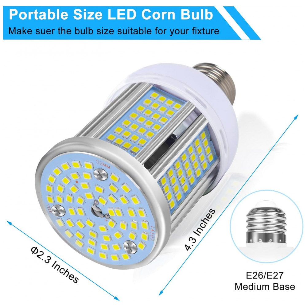 ECTQPDDSYHZB0B_1-1.jpg - Lâmpada LED Corn 30W Elivern (2 un), 3600 lúmens, 6000K daylight, base E26/E27, super brilhante, ideal para garagem, fábrica, quintal e escritório.