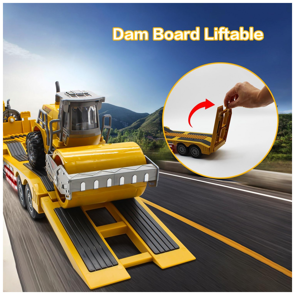 ECTQPF2QKW5C0B_2-1.jpg - Caminhão RC Fistone com Reboque, Trator de Engenharia 1:24 RC com Som e Luzes, Caminhão Plataforma de Controle Remoto 2.4Ghz com Rolo Compactador,