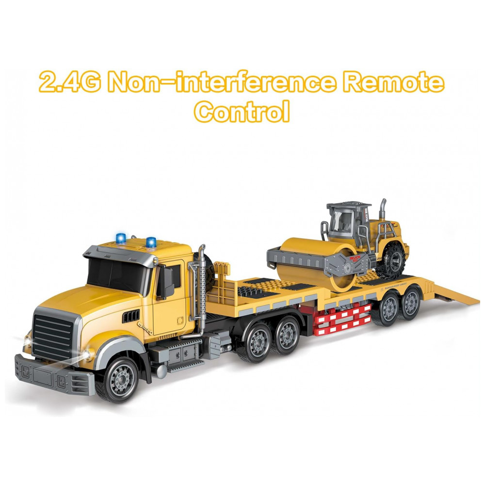 ECTQPF2QKW5C0B_3-1.jpg - Caminhão RC Fistone com Reboque, Trator de Engenharia 1:24 RC com Som e Luzes, Caminhão Plataforma de Controle Remoto 2.4Ghz com Rolo Compactador,