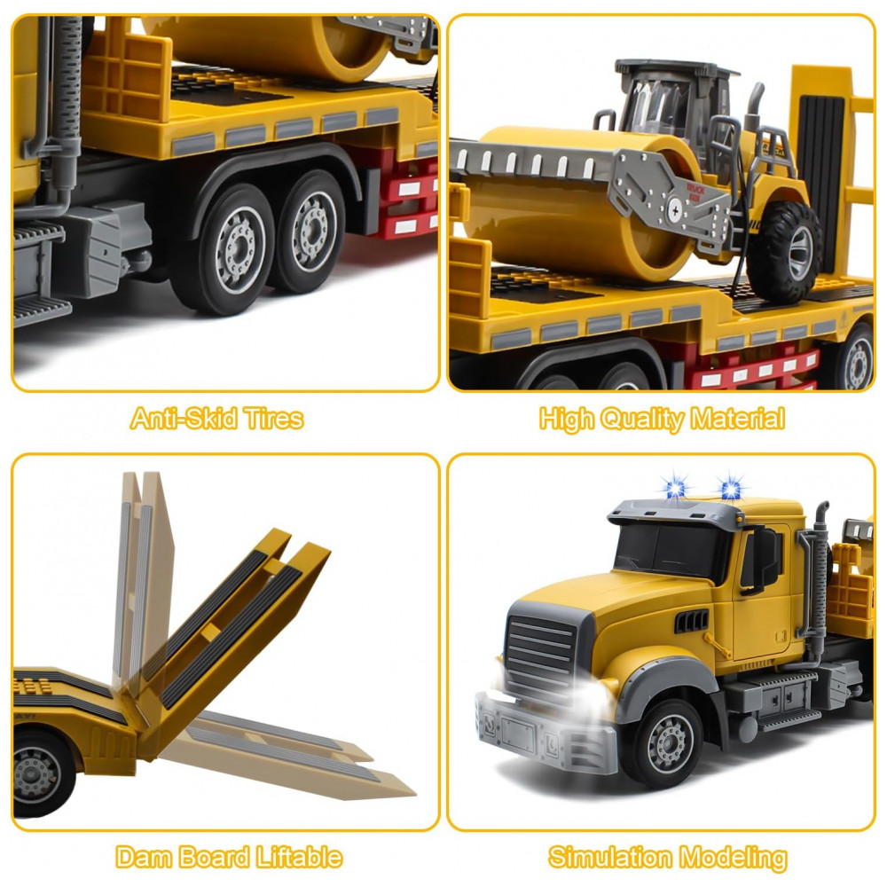 ECTQPF2QKW5C0B_4-1.jpg - Caminhão RC Fistone com Reboque, Trator de Engenharia 1:24 RC com Som e Luzes, Caminhão Plataforma de Controle Remoto 2.4Ghz com Rolo Compactador,