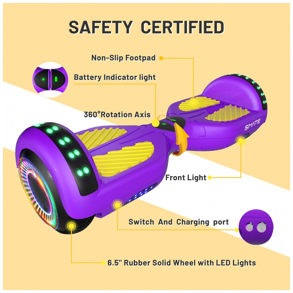 ECTQPFDJTGC90B_3-1.jpg - Hoverboard SIMATE Roxo Amarelo Todo Terreno com Bluetooth Luzes de LED e Controle por APP – Crianças e Adultos