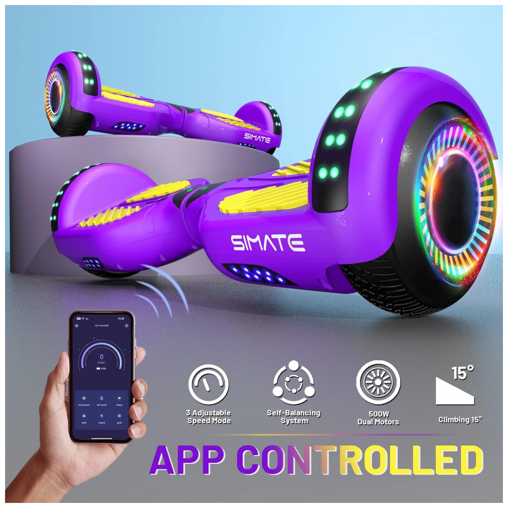 ECTQPFDJTGC90B_4-1.jpg - Hoverboard SIMATE Roxo Amarelo Todo Terreno com Bluetooth Luzes de LED e Controle por APP – Crianças e Adultos
