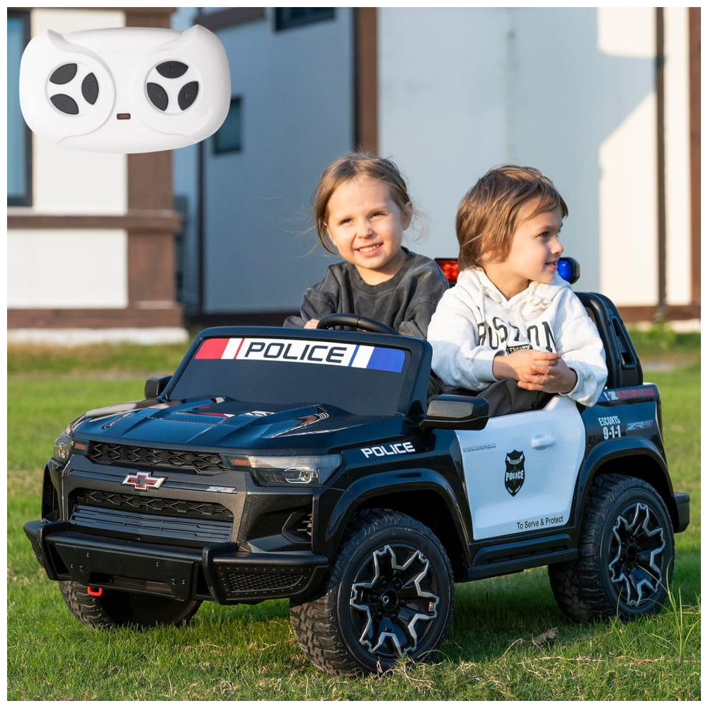 ECTQPK54H4PD0B_1-1.jpg - Carro de Polícia Elétrico Infantil Chevrolet Colorado Licenciado 24V 2 Lugares 4WD Controle Remoto Música Alarme Megafone Preto