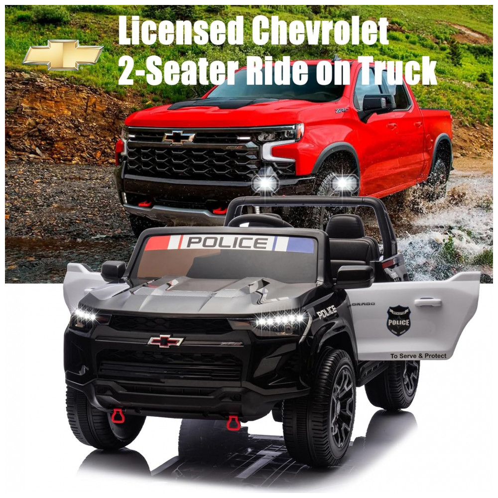 ECTQPK54H4PD0B_3-1.jpg - Carro de Polícia Elétrico Infantil Chevrolet Colorado Licenciado 24V 2 Lugares 4WD Controle Remoto Música Alarme Megafone Preto