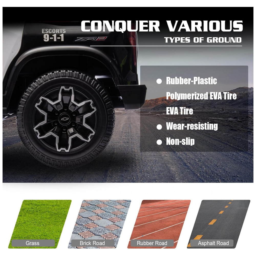 ECTQPK54H4PD0B_6-1.jpg - Carro de Polícia Elétrico Infantil Chevrolet Colorado Licenciado 24V 2 Lugares 4WD Controle Remoto Música Alarme Megafone Preto