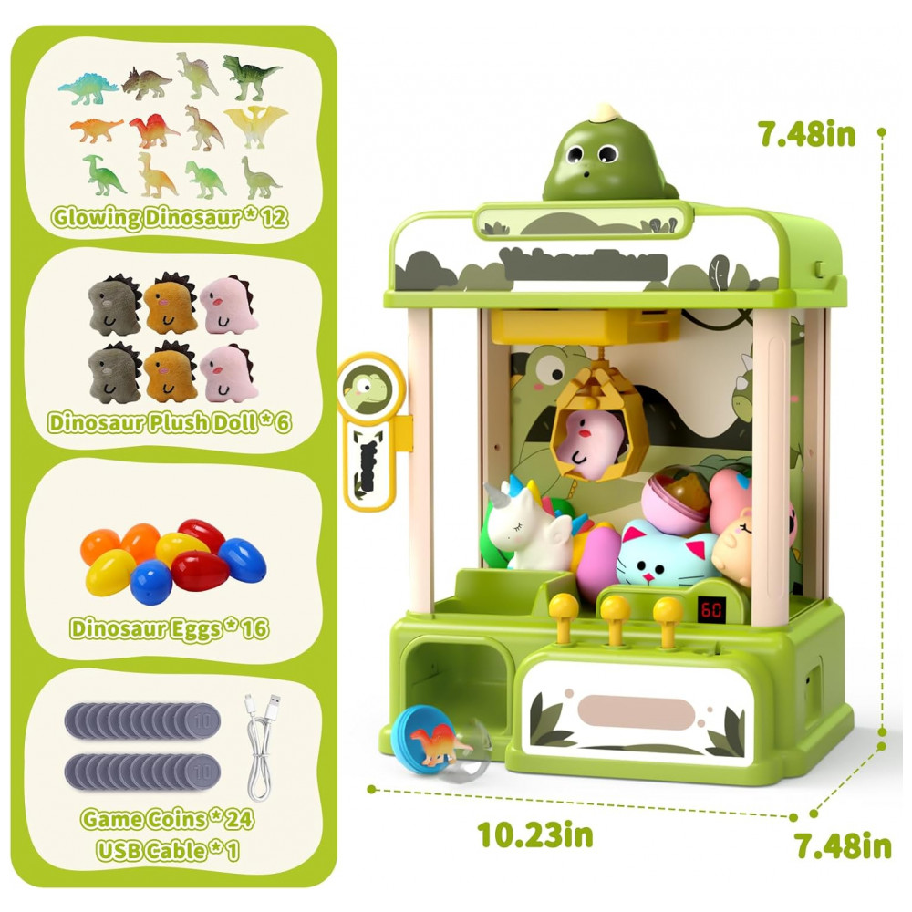 ECTQPMJFQ68D0B_1-1.jpg - Skirfy Máquina de Garra Dinossauro Eletrônica para Crianças com 34 Brinquedos e Sons, Dispensador de Doces Verde