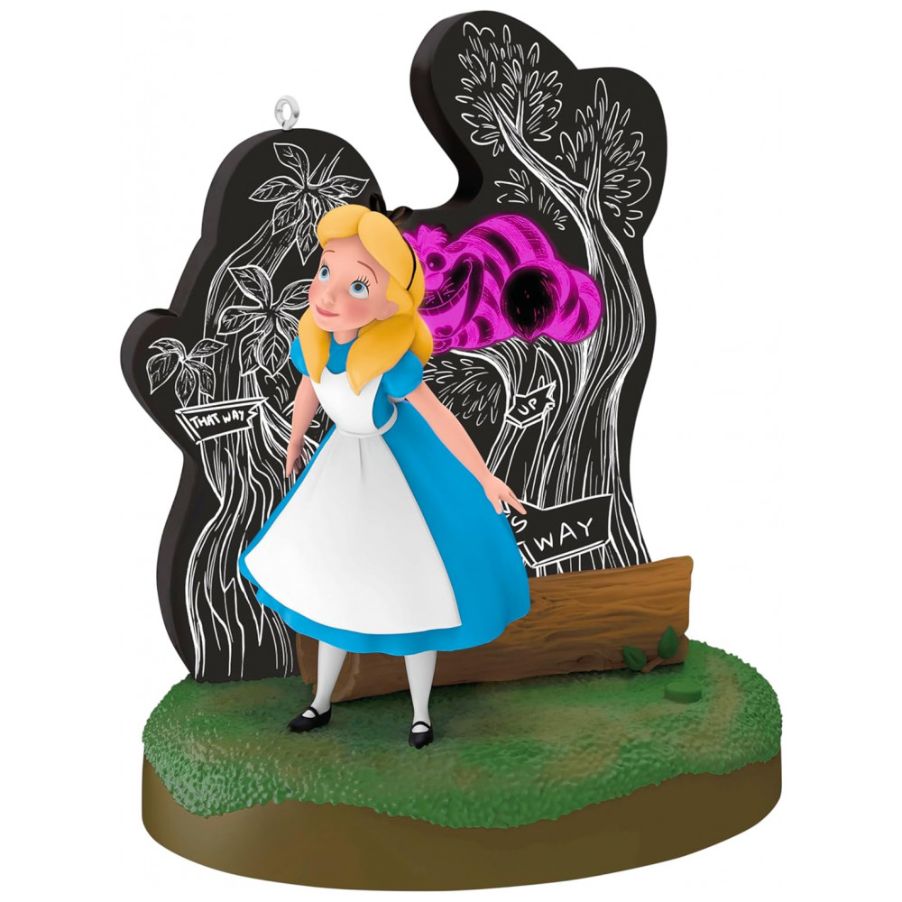 ECTQPMNM63RD0B_0-1.jpg - Enfeite Natalino Hallmark Keepsake 2025 Disney Alice no País das Maravilhas e Gato Risonho com Luz, Plástico, 9,5 x 11,4 x 5,7cm