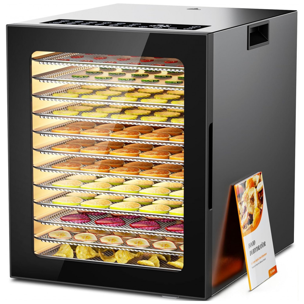 ECTQPN2FQMNF0B_0-1.jpg - Desidratador de Alimentos PSIIDAN, 12 Bandejas em Aço Inoxidável em Máquina Elétrica de 850W, Timer Digital de 48 Horas e Controle de Temperatura a 74