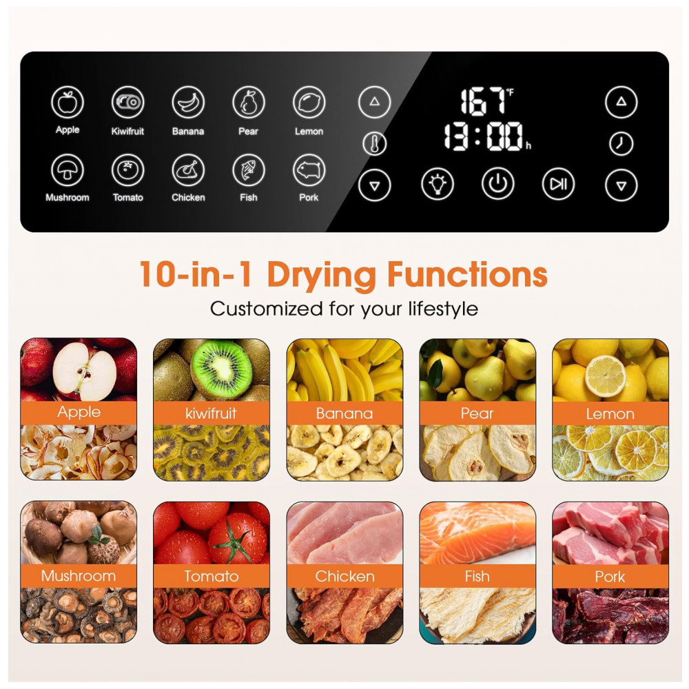 ECTQPN2FQMNF0B_2-1.jpg - Desidratador de Alimentos PSIIDAN 850W com 12 Bandejas em Aço Inoxidável Timer Digital 48h e Controle de Temperatura