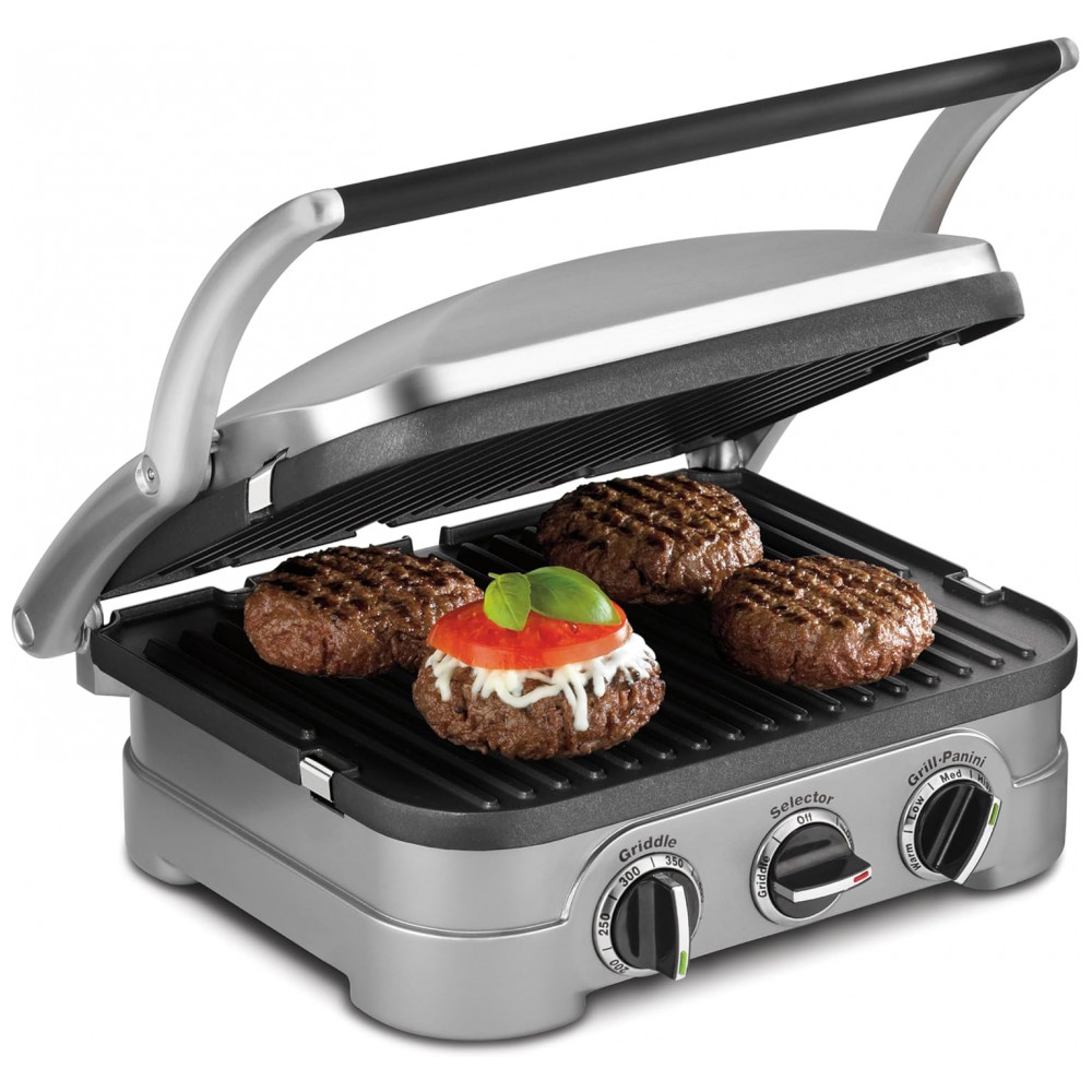 ECTQPNTHRTFF0B_0-1.jpg - Cuisinart Griddler Indoor Grill, Panini Press, Sandwich Maker e Mais, Churrasqueira 5 em 1, Placas Antiaderentes Laváveis na Lava-Louças, GR4NNAS,
