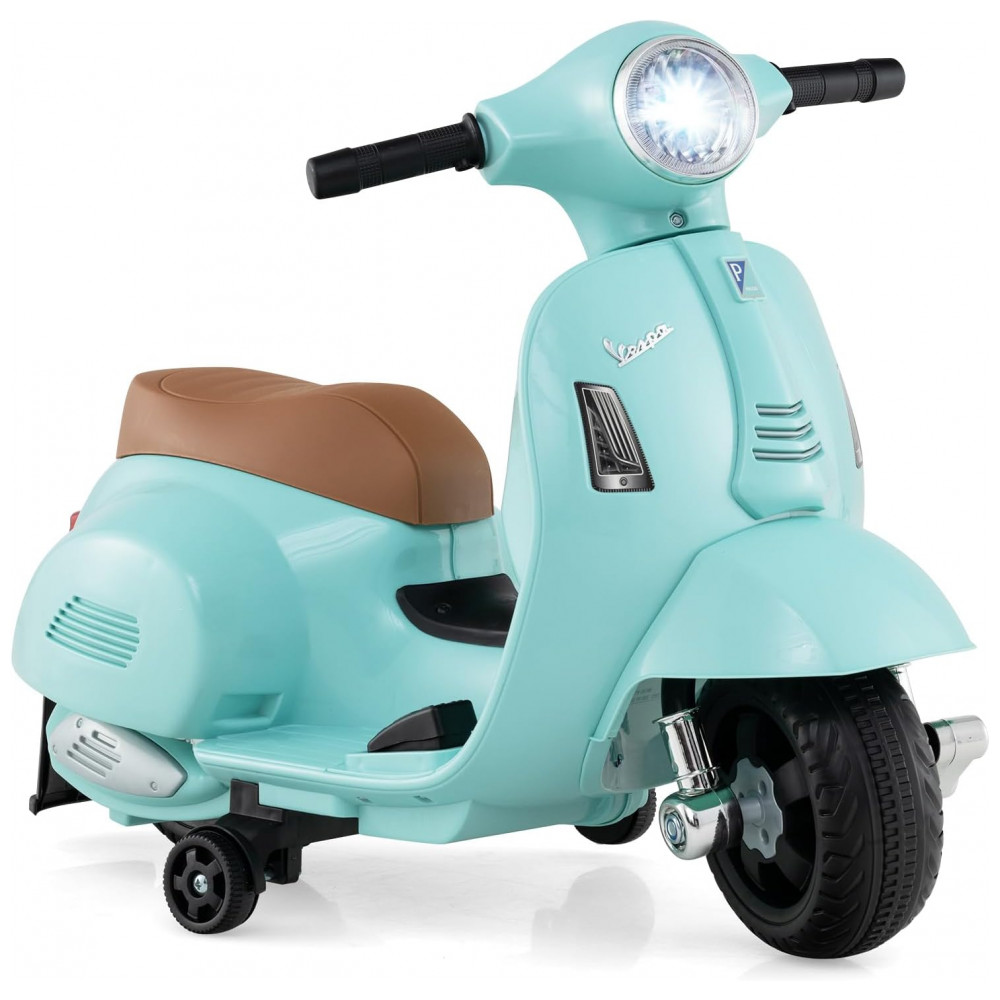 ECTQPRDWD6PD0B_0-1.jpg - Moto Elétrica Infantil Vespa OLAKIDS Verde Água 6V Licenciada Rodas de Treinamento Farol LED Buzina Estrutura Metálica 3 Rodas