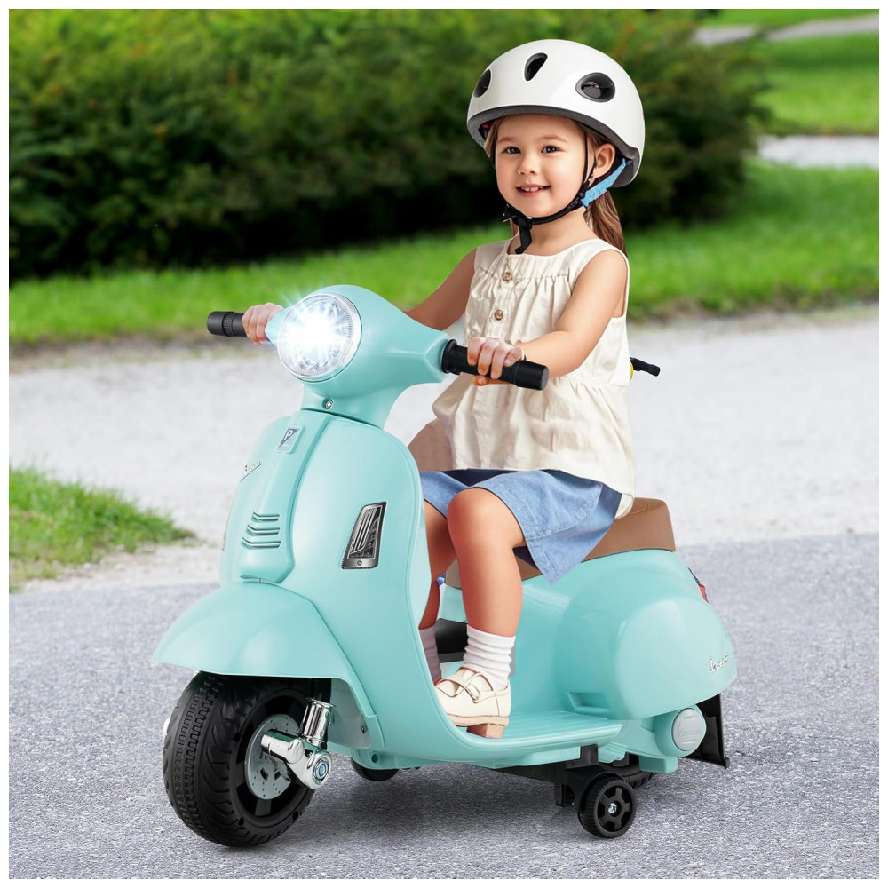 ECTQPRDWD6PD0B_1-1.jpg - Moto Elétrica Infantil Vespa OLAKIDS Verde Água 6V Licenciada Rodas de Treinamento Farol LED Buzina Estrutura Metálica 3 Rodas